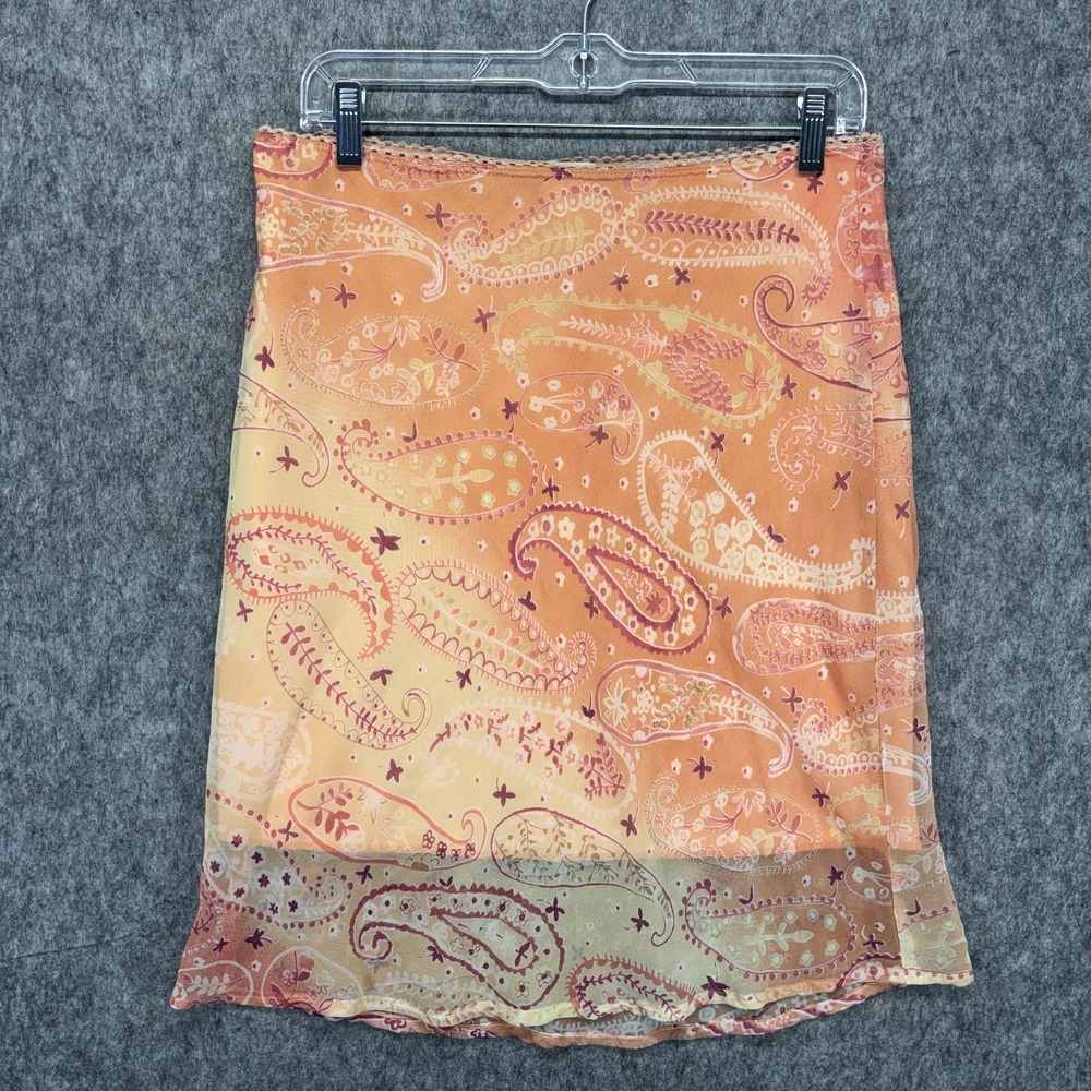 Vintage Y2K Midi Slip Skirt Women's Large Paisley Flowy Boho Fairy Sheer Peach